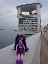 Size: 3456x4608 | Tagged: safe, sci-twi, twilight sparkle, equestria girls, equestria girls series, g4, cruise ship, day, doll, irl, photo, singapore, toy