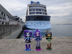 Size: 4608x3456 | Tagged: safe, daring do, rarity, starlight glimmer, equestria girls, g4, cruise ship, day, doll, equestria girls minis, female, irl, photo, singapore, toy