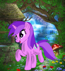 Size: 820x895 | Tagged: safe, artist:sky-the-pony, amethyst star, sparkler, pony, unicorn, g4, detailed background, female, forest, mare, solo, well