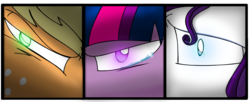 Size: 984x403 | Tagged: safe, artist:stuflox, applejack, rarity, twilight sparkle, alicorn, earth pony, pony, unicorn, the count of monte rainbow, g4, applejack (male), crossover, danglajacks, danglars, dusk shine, elusive, eye, freckles, green eyes, mondego, monsparkle, musical, rarifort, rule 63, the count of monte cristo, twilight sparkle (alicorn), villefort