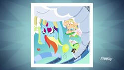 Size: 1920x1080 | Tagged: safe, screencap, apple rose, auntie applesauce, goldie delicious, granny smith, rainbow dash, cat, earth pony, pony, g4, grannies gone wild, balloon, discovery family logo, female, gold horseshoe gals, mare, photo, roller coaster, wild blue yonder