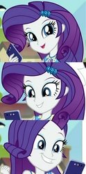 Size: 652x1312 | Tagged: safe, edit, rarity, equestria girls, equestria girls series, g4, text support, text support: rarity, cellphone, cute, female, phone, raribetes, reaction, smartphone, smiling, solo