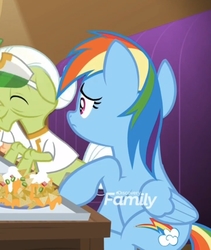 Size: 955x1132 | Tagged: safe, screencap, granny smith, rainbow dash, earth pony, pony, g4, grannies gone wild, chips, cropped, female, food, nachos, sitting, solo