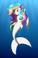 Size: 1024x1578 | Tagged: safe, artist:midnightfire1222, oc, oc:starblaze, dolphin, merpony, seapony (g4), fins, heterochromia, ocean, swimming, underwater