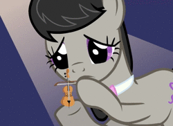 Size: 550x400 | Tagged: dead source, safe, artist:php154, octavia melody, earth pony, pony, g4, animated, bipedal, female, frown, hoof hold, mare, musical instrument, no sound, reaction image, sad, solo, spongebob squarepants, spotlight, squilliam returns, violin, webm, world's smallest violin