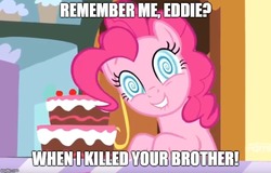 Size: 780x499 | Tagged: safe, edit, edited screencap, screencap, pinkie pie, pony, g4, grannies gone wild, cake, female, food, judge doom, lip bite, looking at you, solo, who framed roger rabbit, wingding eyes
