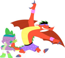Size: 3580x3227 | Tagged: safe, artist:porygon2z, spike, dragon, g4, american dragon jake long, boxers, briefs, clothes, crossover, duo, high res, jake long, simple background, spikey-whities, tighty whities, transparent background, underwear