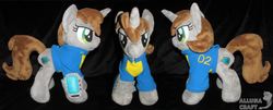 Size: 6869x2768 | Tagged: safe, artist:allunacraft, oc, oc:littlepip, pony, unicorn, fallout equestria, clothes, fanfic, female, horn, irl, jumpsuit, mare, photo, pipbuck, plushie, solo, vault suit