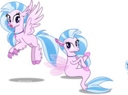 Size: 6523x4845 | Tagged: safe, artist:vector-brony, silverstream, classical hippogriff, hippogriff, seapony (g4), g4, season 8, absurd resolution, duality, female, flying, seapony silverstream, simple background, solo, transparent background, vector