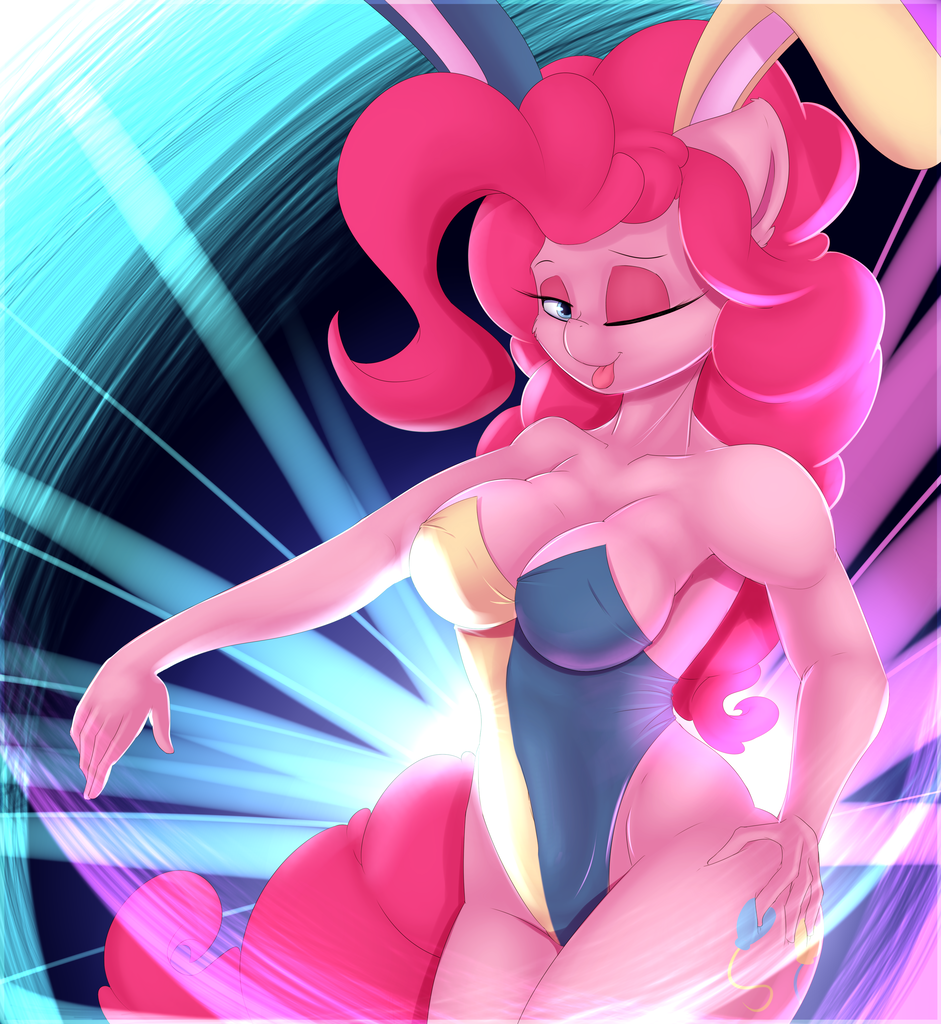busty pinkie pie, clothes, earth pony, female, hand on hip, leotard, lookin...