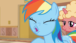 Size: 1600x900 | Tagged: safe, screencap, rainbow dash, earth pony, pony, unicorn, g4, grannies gone wild, cranberry muffin, discovery family logo, face, faic, female, great moments in animation, kissy face, mare, rainbow dash is best facemaker, silly