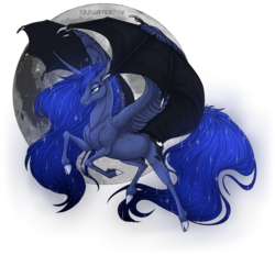 Size: 1400x1300 | Tagged: safe, artist:dementra369, princess luna, alicorn, pony, g4, bat wings, cloven hooves, female, full moon, hybrid wings, mare, moon, simple background, solo, transparent background