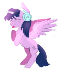 Size: 614x747 | Tagged: dead source, safe, artist:pucksterv, twilight sparkle, alicorn, pony, g4, cute, eyes closed, female, headphones, mare, simple background, smiling, solo, tongue out, twiabetes, twilight sparkle (alicorn)