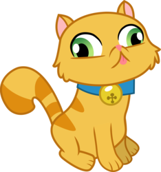 Size: 4671x5000 | Tagged: safe, artist:paganmuffin, derp cat, cat, grannies gone wild, :p, absurd resolution, animal, bell, bell collar, collar, derp, goldie delicious' cats, pet, silly, simple background, sitting, solo, tongue out, transparent background, vector, wall eyed