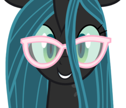 Size: 900x766 | Tagged: safe, edit, vector edit, queen chrysalis, changeling, changeling queen, g4, adorkable, bust, character development, cute, cutealis, dork, dorkalis, female, glasses, grin, happy, implied fluffle puff, looking at you, mare, meganekko, nerd, portrait, reformed, simple background, smiling, solo, vector, white background