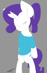 Size: 1903x2910 | Tagged: safe, artist:platenjack, rarity, pony, unicorn, g4, baggy shirt, bipedal, eyes closed, female, horn, solo