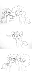 Size: 1920x4320 | Tagged: safe, artist:tjpones, pinkie pie, rainbow dash, twilight sparkle, alicorn, earth pony, pegasus, pony, unicorn, sparkles! the wonder horse!, g4, argument, black and white, comic, dialogue, female, grayscale, lineart, mare, monochrome, simple background, traditional art, twilight sparkle (alicorn), varying degrees of want, white background, why would you do that