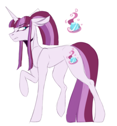 Size: 2632x2829 | Tagged: safe, artist:anyatrix, oc, oc only, oc:jinx, pony, unicorn, cutie mark, female, high res, magical lesbian spawn, mare, offspring, parent:maud pie, parent:starlight glimmer, parents:starmaud, raised hoof, simple background, solo, white background