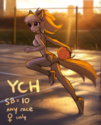 Size: 1000x1242 | Tagged: safe, artist:tomatocoup, anthro, asphalt, ball, basketball, commission, female, sports, sunset, your character here
