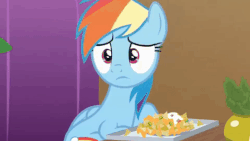 Size: 480x270 | Tagged: safe, edit, screencap, rainbow dash, g4, grannies gone wild, animated, chips, cropped, cute, dashabetes, faceplant, female, food, funny, funny as hell, gif, madorable, messy, nachos