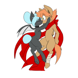 Size: 4000x4000 | Tagged: safe, artist:steelsoul, oc, oc only, oc:himmel, oc:nightlilly, bat pony, earth pony, pony, bandage, bat pony oc, blushing, butt, clothes, collar, colt, duo, eyes closed, female, filly, kiss on the lips, kissing, male, plot, scarf, simple background, transparent background