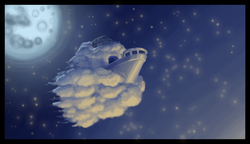 Size: 1560x896 | Tagged: safe, artist:nohbdy xiii, airship, cloud, le soldat pony, mare in the moon, moon, no pony, stars