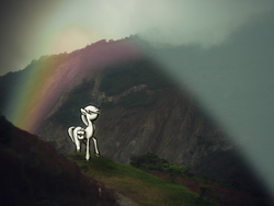 Size: 2816x2112 | Tagged: safe, artist:and the rainfall, pony, high res, le soldat pony, mountain, rainbow, scenery, solo