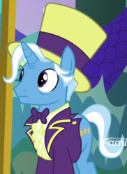 Size: 690x950 | Tagged: safe, screencap, jack pot, pony, unicorn, g4, grannies gone wild, bowtie, clothes, cropped, discovery family logo, hat, male, not trixie, solo, stallion, suit, top hat