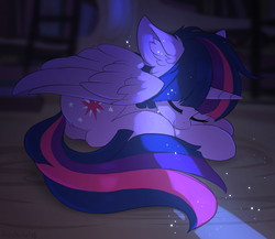 Size: 1200x1041 | Tagged: safe, artist:hioshiru, twilight sparkle, alicorn, pony, g4, 30 minute art challenge, curled up, cute, ear fluff, eyes closed, female, golden oaks library, hioshiru is trying to murder us, horn, leg fluff, mare, prone, sleeping, solo, twiabetes, twilight sparkle (alicorn), wings