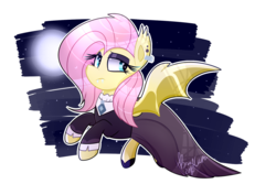 Size: 1615x1080 | Tagged: safe, artist:lynchristina, fluttershy, bat pony, pegasus, pony, fake it 'til you make it, g4, clothes, ear piercing, earring, female, flutterbat, fluttergoth, jewelry, mare, palindrome get, piercing, race swap, simple background, transparent background