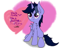 Size: 2048x1536 | Tagged: safe, artist:php142, oc, oc only, oc:purple flix, pony, ^c^, chest fluff, cute, heart, heart background, heart eyes, male, simple background, sitting, solo, text, white background, wingding eyes