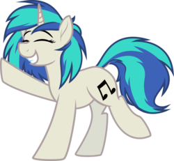 Size: 1200x1109 | Tagged: safe, artist:binkyt11, artist:the smiling pony, derpibooru exclusive, dj pon-3, vinyl scratch, pony, unicorn, .svg available, balancing, cutie mark, dock, eyes closed, female, grin, happy, hooves, horn, inkscape, mare, simple background, smiling, solo, svg, transparent background, vector