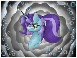 Size: 2038x1536 | Tagged: safe, artist:melonseed11, oc, oc only, oc:spoken mind, pony, unicorn, bubble, bust, female, glasses, mare, portrait, solo