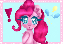 Size: 5000x3500 | Tagged: safe, artist:sweethearts11, pinkie pie, earth pony, pony, g4, bust, exclamation point, female, heart eyes, portrait, solo, wingding eyes