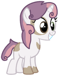 Size: 460x574 | Tagged: safe, artist:blueberry-mlp, oc, oc only, pony, unicorn, female, filly, heterochromia, offspring, parent:pipsqueak, parent:sweetie belle, parents:sweetiesqueak, simple background, solo, white background