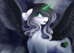 Size: 5863x4200 | Tagged: safe, artist:skylacuna, oc, oc only, alicorn, pony, absurd resolution, colored wings, female, mare, rain, solo, spread wings, wings