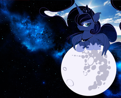 Size: 2200x1788 | Tagged: safe, artist:smatypanty, princess luna, pony, g4, female, mare in the moon, moon, sky, solo, space, stars, tangible heavenly object