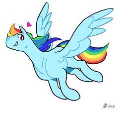 Size: 1600x1479 | Tagged: safe, artist:rwl, rainbow dash, pony, g4, female, flying, heart, simple background, solo, white background