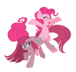 Size: 1805x1705 | Tagged: safe, artist:smatypanty, pinkie pie, earth pony, pony, g4, cutie mark, duality, eyes closed, female, jumping, lidded eyes, long tail, mare, open mouth, pinkamena diane pie, simple background, transparent background