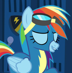 Size: 847x858 | Tagged: safe, screencap, rainbow dash, pegasus, pony, g4, grannies gone wild, clothes, cropped, faic, female, goggles, great moments in animation, mare, solo, uniform, wonderbolts uniform