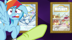 Size: 1920x1080 | Tagged: safe, screencap, granny smith, rainbow dash, g4, grannies gone wild, 1080p, buffet, bust, disappointed, granny smith choosing poster, meme origin, pointing, portrait