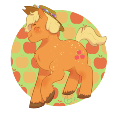 Size: 1500x1500 | Tagged: safe, artist:johnathan-leviathan, applejack, earth pony, pony, g4, abstract background, alternate hairstyle, blushing, coat markings, cutie mark, cutie mark background, dappled, eyes closed, female, floral head wreath, flower, freckles, happy, hat, mare, scrunchy face, simple background, solo, transparent background