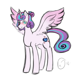 Size: 2000x2000 | Tagged: safe, artist:johnathan-leviathan, princess flurry heart, alicorn, pony, g4, blushing, cutie mark, female, high res, mare, older, older flurry heart, simple background, sketch, smiling, solo, spread wings, white background, wings