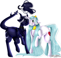 Size: 938x897 | Tagged: safe, artist:ohflaming-rainbow, oc, oc only, oc:eclipse raven, oc:lily, original species, pony, unicorn, female, horns, mare, simple background, transparent background