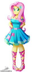Size: 1004x2096 | Tagged: safe, artist:the-butch-x, part of a set, fluttershy, equestria girls, equestria girls series, beautiful, clothes, commission, cute, dress, feet, female, geode of fauna, magical geodes, sandals, shyabetes, simple background, smiling, solo, transparent background