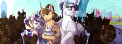 Size: 1500x539 | Tagged: safe, artist:mah521, oc, oc only, oc:marina seasong, oc:nova andromeda, oc:silver song, alicorn, pony, unicorn, female, male, mare, offspring, offspring's offspring, parent:princess cadance, parent:shining armor, parents:shiningcadance, stallion