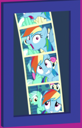 Size: 645x1006 | Tagged: safe, screencap, bon bon, lyra heartstrings, rainbow dash, sweetie drops, g4, grannies gone wild, cropped, photobomb