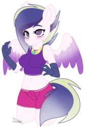 Size: 756x1120 | Tagged: safe, artist:leanne264, oc, oc only, pegasus, anthro, base used, belly button, clothes, female, mare, midriff, offspring, parent:princess cadance, parent:shining armor, parents:shiningcadance, shorts, simple background, solo, transparent background