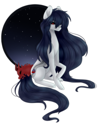 Size: 2097x2529 | Tagged: safe, artist:knaranayama, oc, oc only, oc:pandora, earth pony, pony, augmented tail, female, high res, mare, night, simple background, sitting, solo, transparent background