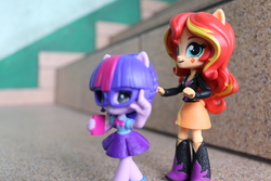 Size: 6000x4000 | Tagged: safe, artist:artofmagicpoland, sci-twi, sunset shimmer, twilight sparkle, equestria girls, g4, my little pony equestria girls: better together, doll, equestria girls minis, female, irl, photo, raised finger, running, toy, ultra minis